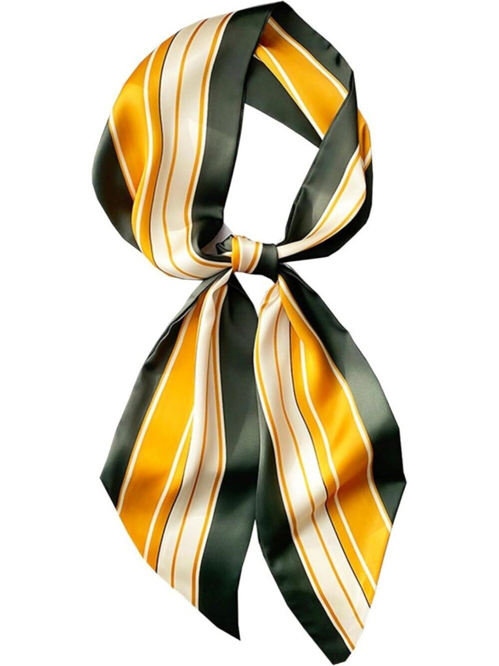Women's Green and Gold Stripes Fashion Scarves Long Skinny Silky Hair Bags Scarf